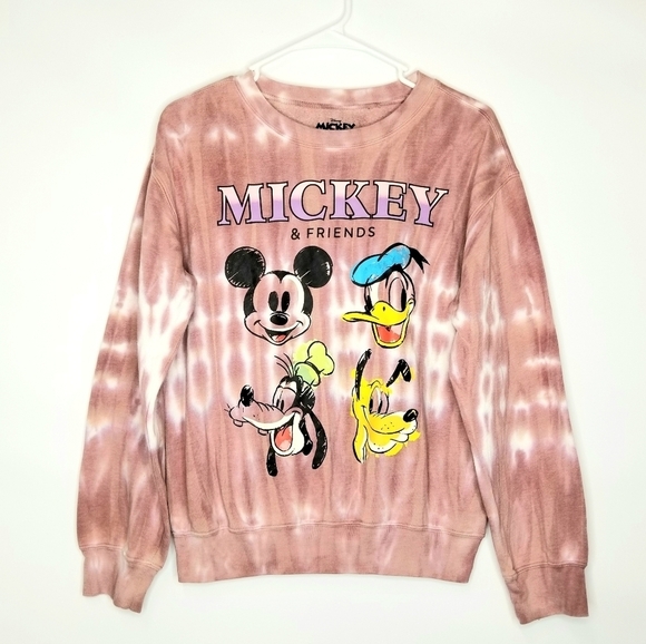 DISNEY Mickey and Friends Tie Dye Women's Peach Blush Crew Neck Sweater, Small - Picture 1 of 9